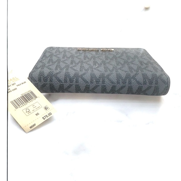 Michael KORS Jet Set Small ZA Card Case  Leather Pale Blue Color MK Logo Print - Picture 3 of 6